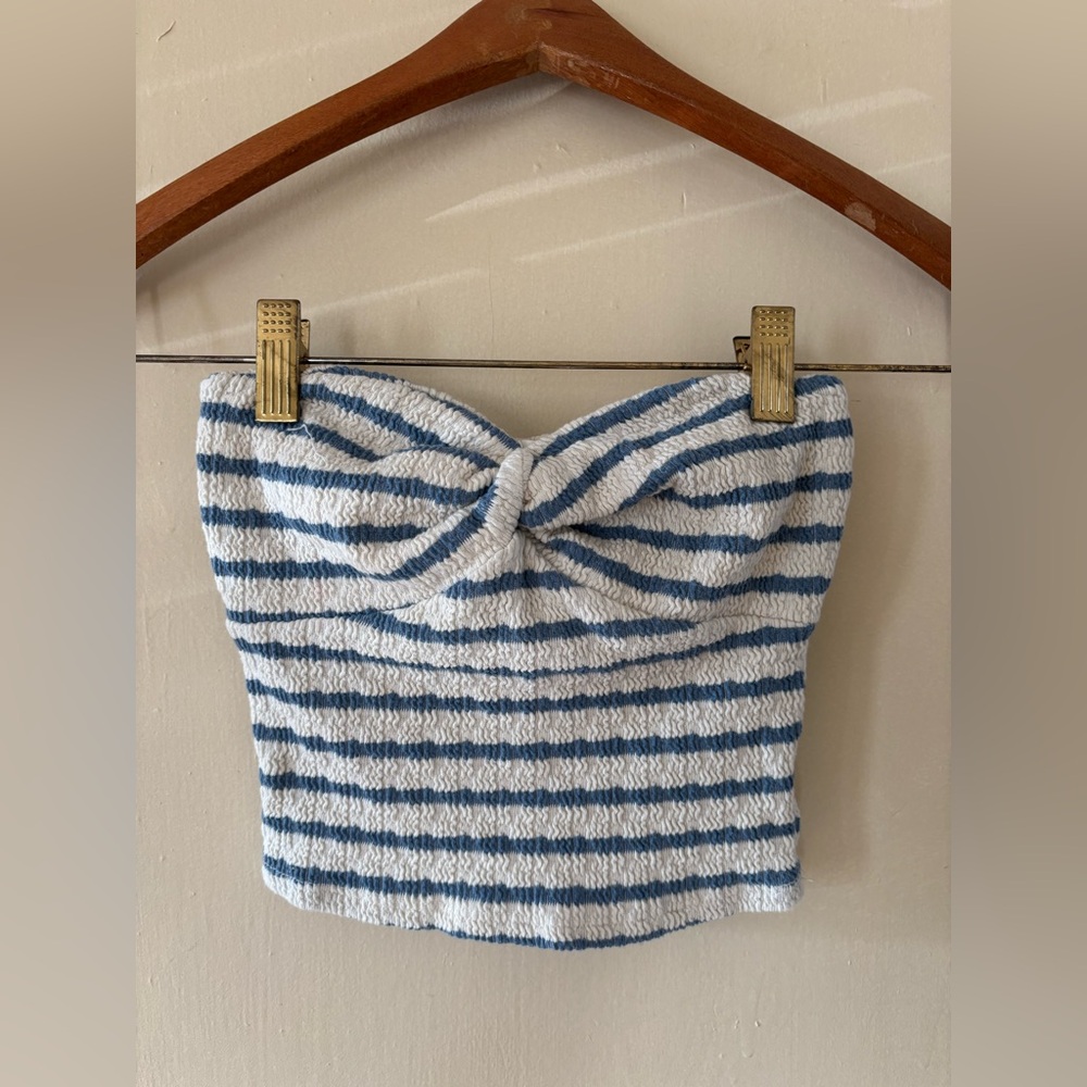 Altar'd State Cream & Blue Striped Tube Top